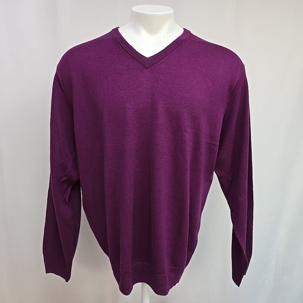 Jos. A. Bank 100% Merino Wool Sweater Mens Size XL V-Neck Signature Purple